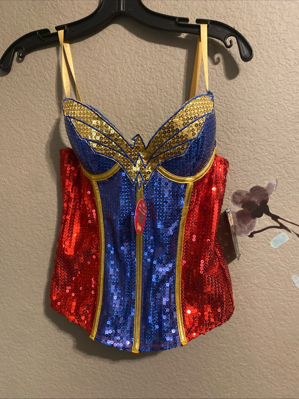 Wonder Woman NWT Adult Sequin Bustier Corset Costume Halloween Cosplay Sexy S